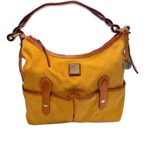 Dooney & Bourke “Florentine” Shoulder Bag Yellow Canvas & Leather EUC